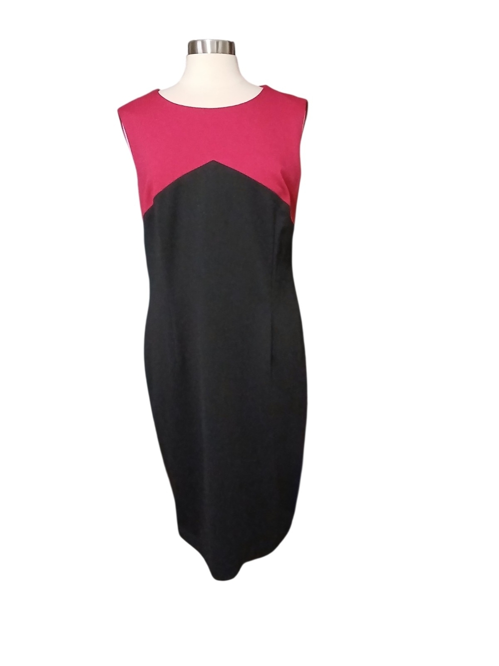 Kasper | Pink and Black Colorblock Midi Sheath Dress Size 16